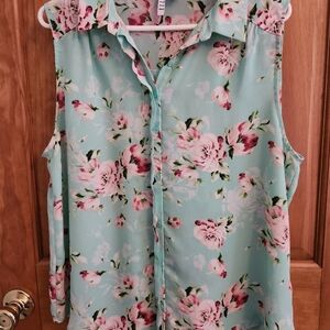 Floral Sleeveless Top - Mint Green